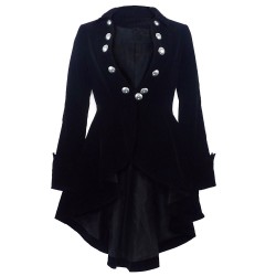 Women Black NEW Velvet Wine Waterfall Gothic Victorian Ruffle High-Low Jacket 
