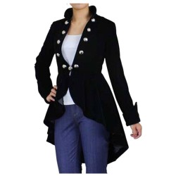 Women Black NEW Velvet Wine Waterfall Gothic Victorian Ruffle High-Low Jacket 