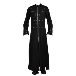 Men Gothic Punk Coat Hell raiser Gothic Vampire Buckle Pins Head Trench Goth Coat