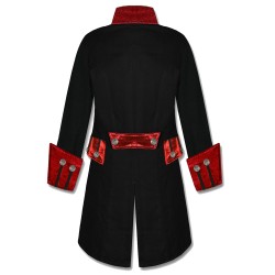 Mens Handmade Red Velvet Trim Goth Steampunk Pirate Men Gothic Coat 