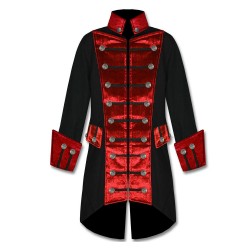 Mens Handmade Red Velvet Trim Goth Steampunk Pirate Men Gothic Coat 