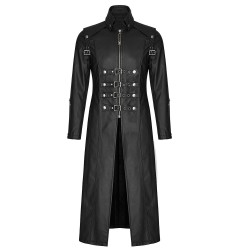 Men Long Leather Coat Gothic Men Steampunk Long Coat Adjustable Straps 