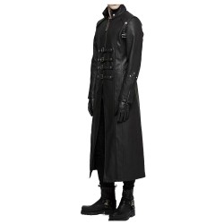 Men Long Leather Coat Gothic Men Steampunk Long Coat Adjustable Straps 