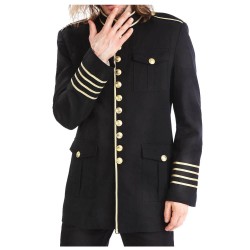 Mens Gold Buttons Coat Men Black Military Coat 