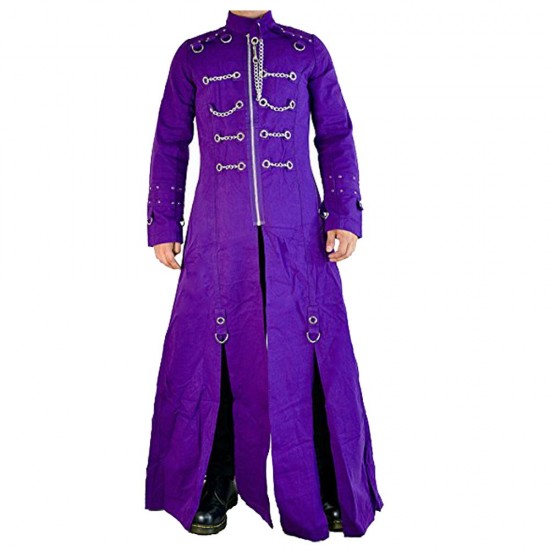 Mens Royal Purple Hell-Raiser Gothic Long Coat Bondage Trench Coat Mens Royal Purple Hell-Raiser Gothic Long Coat Bondage Trench Coat