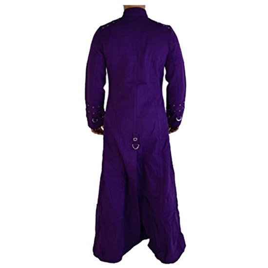 Mens Royal Purple Hell-Raiser Gothic Long Coat Bondage Trench Coat Mens Royal Purple Hell-Raiser Gothic Long Coat Bondage Trench Coat