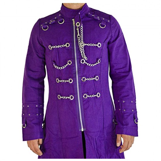 Mens Royal Purple Hell-Raiser Gothic Long Coat Bondage Trench Coat Mens Royal Purple Hell-Raiser Gothic Long Coat Bondage Trench Coat