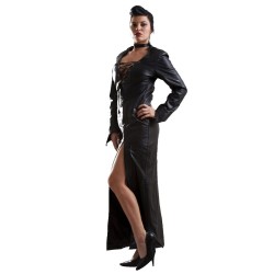 Honour Women Vampy Sexy Leather Dress Black with Collar Laced Neckline 
