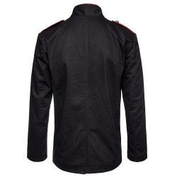 Men Military Coat Red Piping Jacket Black Gothic Steampunk VTG Style Coat