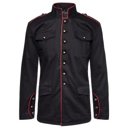 Men Military Coat Red Piping Jacket Black Gothic Steampunk VTG Style Coat