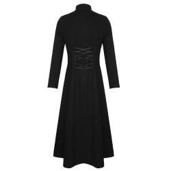 Men Black Twill Steampunk Jacket Goth Victorian/Military Style Cotton Trench Coat