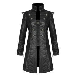 Men Steampunk Jacket Coat Black Goth Punk Faux Leather Military Jacket
