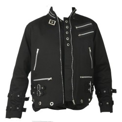 Goth Punk Black Canvas Eyelet Jacket Dead Threads Men Zips Bondage Jacket 