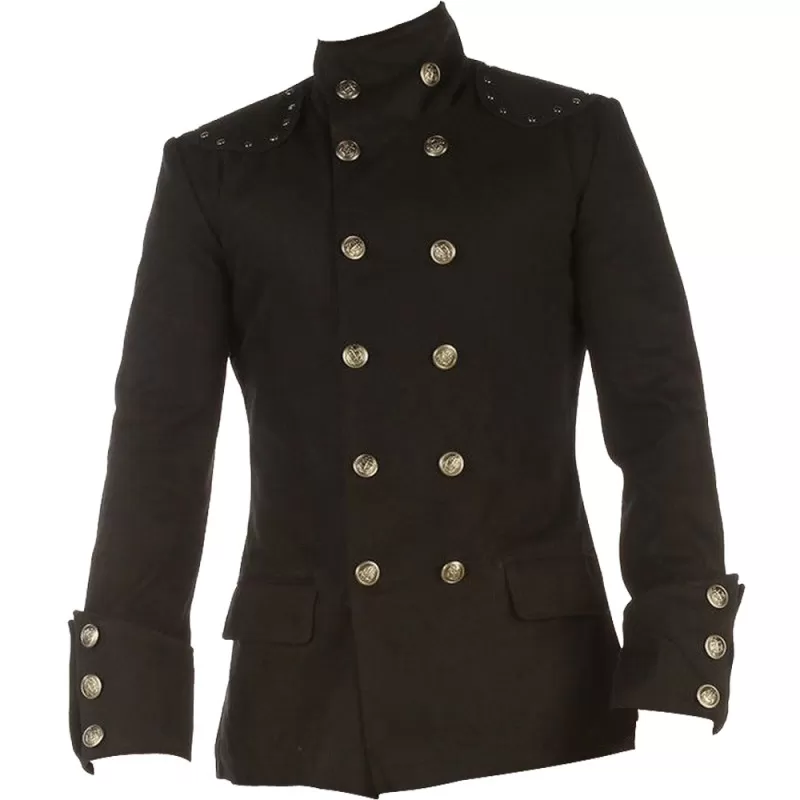 Top Smart Trench Black Gothic Military Coat Men Black Cotton Military Coat