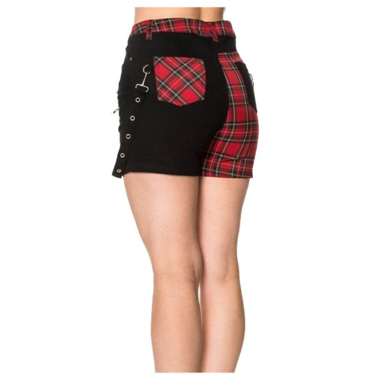 Women Gothic Scottish Tartan Style Skirt Fashion Banned Badass Babes Shorts 