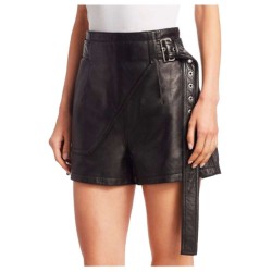 Women Genuine Leather Lambskin Short Leather Crop Moto Biker Hot Pant High Waist Shorts 
