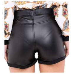 Women High Waist Fashion Short Black Genuine Lambskin Leather Hot Shorts Pants 