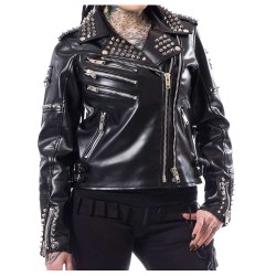 Women Biker Fashion Jacket Heartless Razer Black EMO Punk Ladies Jacket 