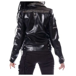 Women Biker Fashion Jacket Heartless Razer Black EMO Punk Ladies Jacket 