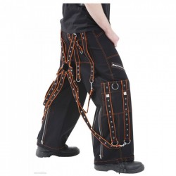 Gothic Men Orange Black Pant Cotton Trousers Studs Metal Punk Tripp Pant