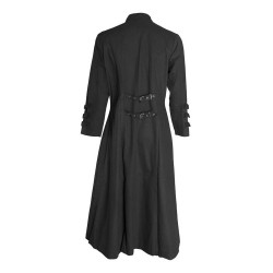 Men Long Gothic Coat Bondage Uniform Gothic Rivets Straps For Sale