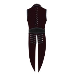 Men Regency Steampunk Tailcoat Deep Burgundy Velvet Goth Waistcoat 