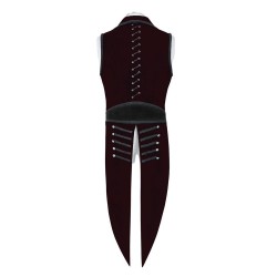 Men Regency Steampunk Tailcoat Deep Burgundy Velvet Goth Waistcoat 