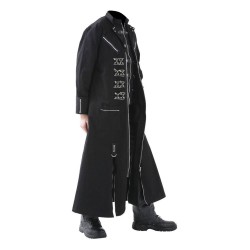 Men Black Long Gothic Coat Studs Buckle Punk Chrome Emo Coat