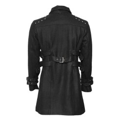 Men Black Gothic Car Coat with Stand Collar Gothic Trench Wool Coat For Sale