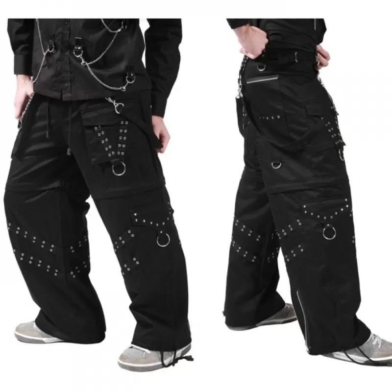 Men White Thread Gothic Pant Chains Buckle Goth Clothes