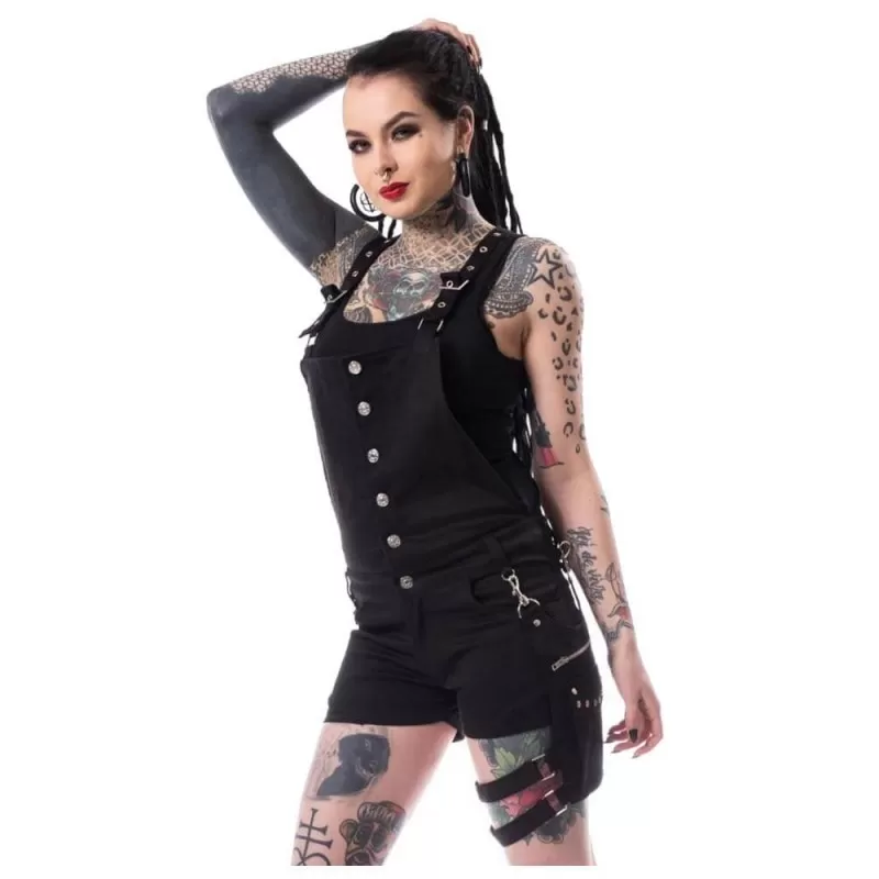 Women's Grunge High-Waisted Front Zip Black Shorts With Belt – Punk Design