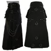 Long Black Gothic Cotton Utility Kilt Steampunk Design Leather Straps & Chains  (2025)