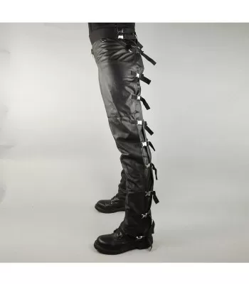 Men Gothic Punk Faux Leather Pants | Slim Fit Rocker Style Trousers