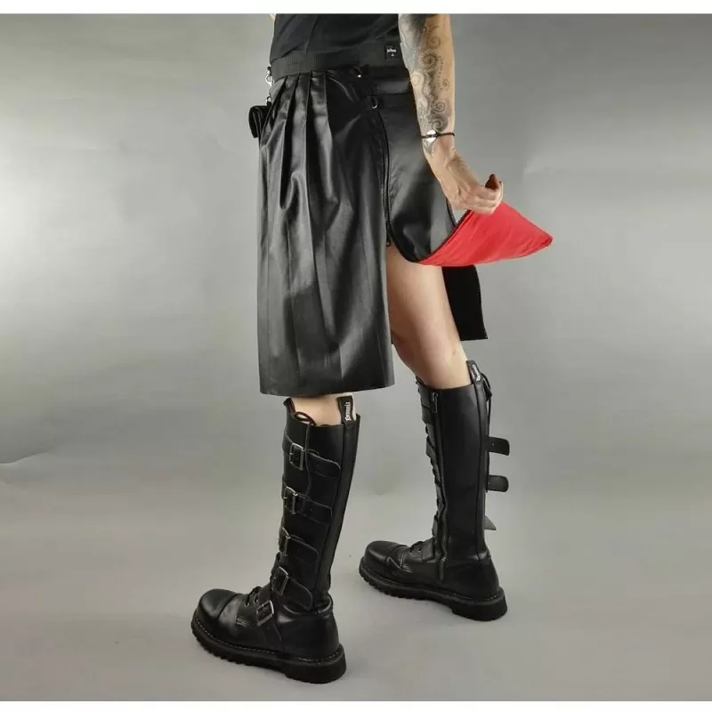 Men Gothic Black Leather Kilt Steampunk Scottish Biker Kilt