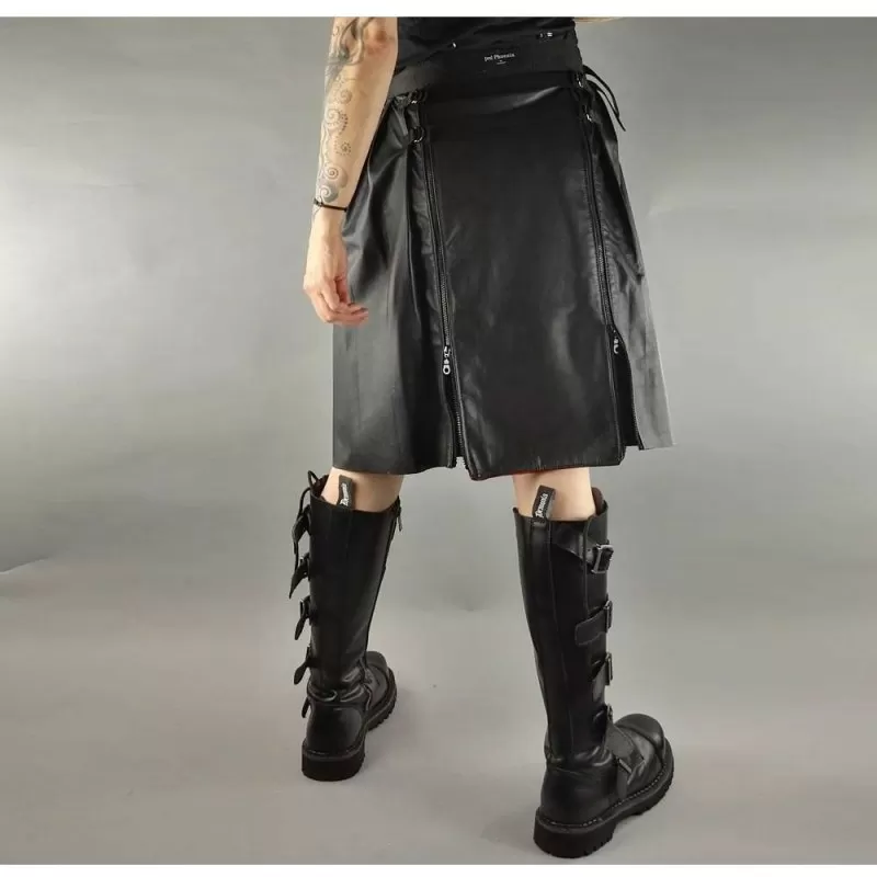 Men Gothic Black Leather Kilt Steampunk Scottish Biker Kilt