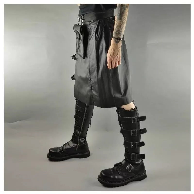 Men Gothic Black Leather Kilt Steampunk Scottish Biker Kilt