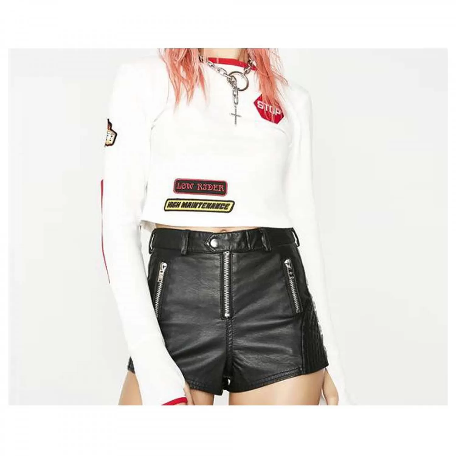 Women’s Mystic High Waist Black Shiny Shorts | Mini Faux Leather Style with Silver Zippers