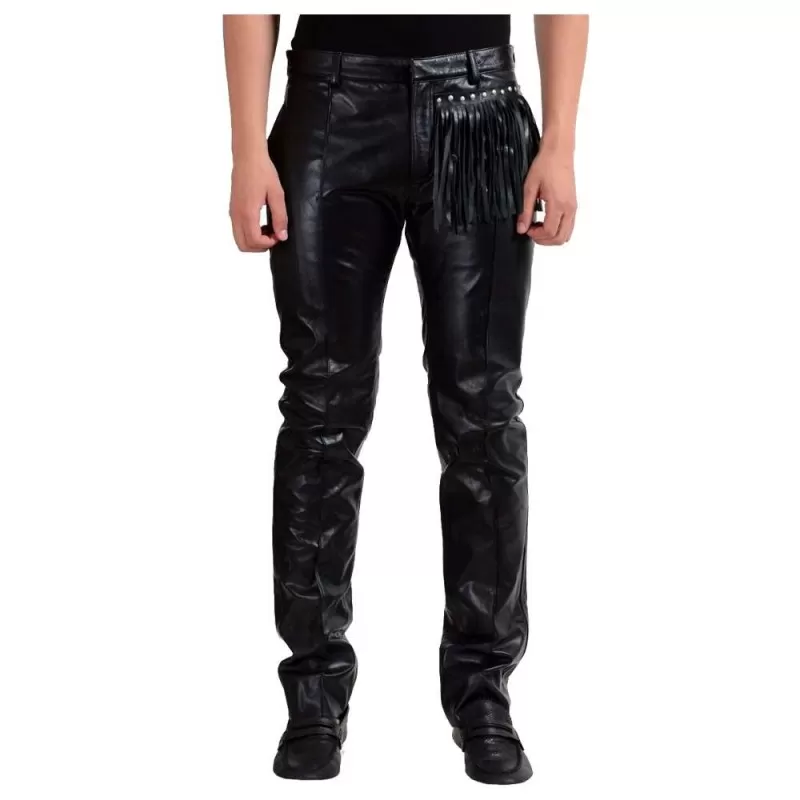 Men Motorcycle Leather Pant Gothic Genuine Night Club