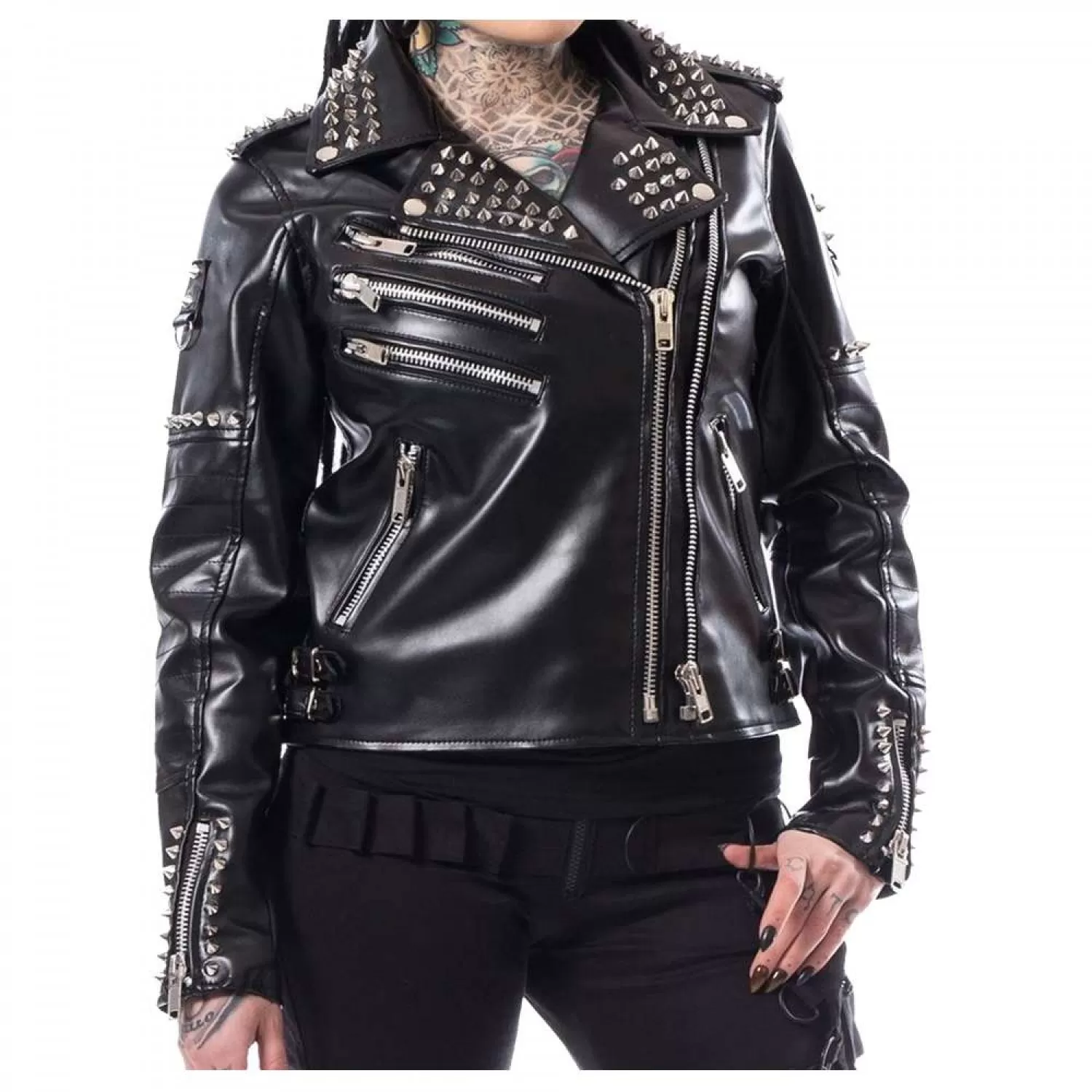 Women’s Gothic Biker Studded Jacket | EMO Punk Leather Outerwear