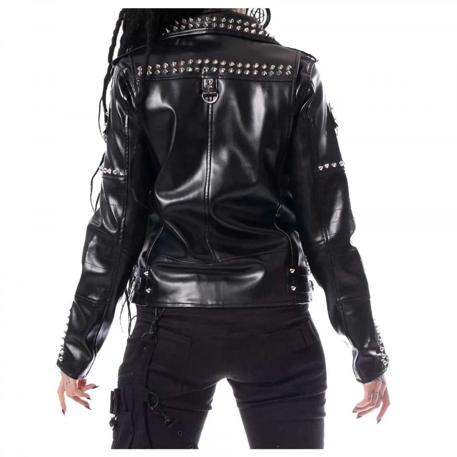 Women’s Gothic Biker Studded Jacket | EMO Punk Leather Outerwear