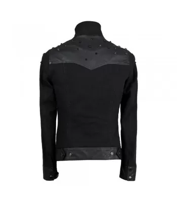 Men Gothic Jacket Black Denim Zipper Jacket With Studs For Sale