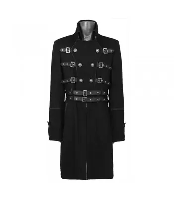 Men Black Double Breasted Coat Belted Buckle Coat Gothic Fashion Trench Coat (2025)