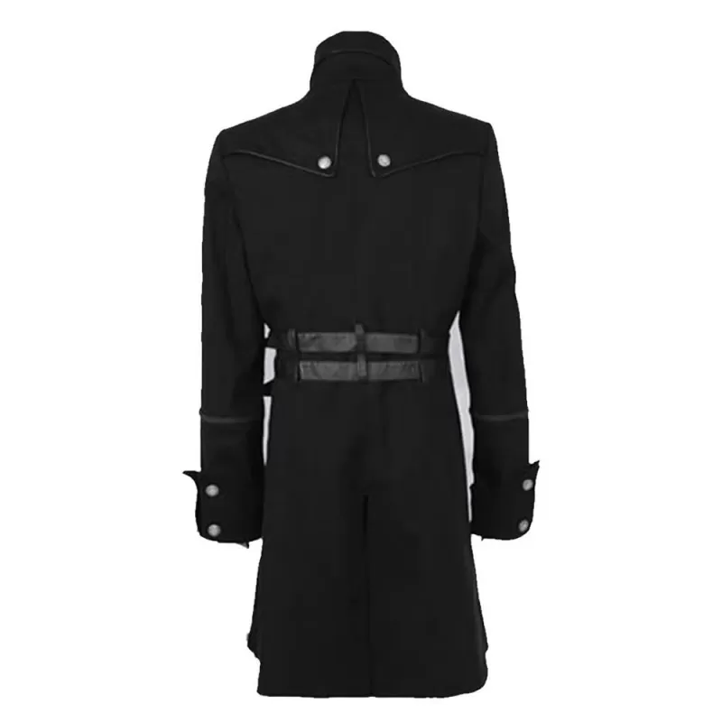 Men Black Double Breasted Coat Belted Buckle Coat Gothic Fashion Trench ...