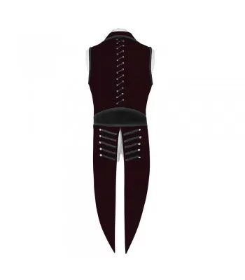 Men Regency Steampunk Tailcoat Deep Burgundy Velvet Goth Waistcoat  (2025)