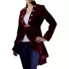 Women Burgundy Gothic Coat Victorian Style Gothic Ruffle Velvet Coat