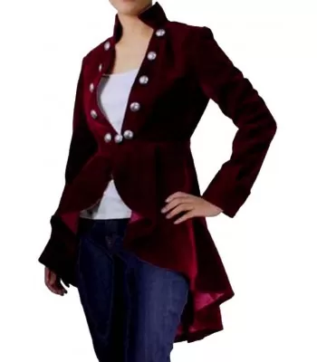 Victorian Burgundy Velvet Ruffle Coat | Women’s Gothic Red Frock Jacket