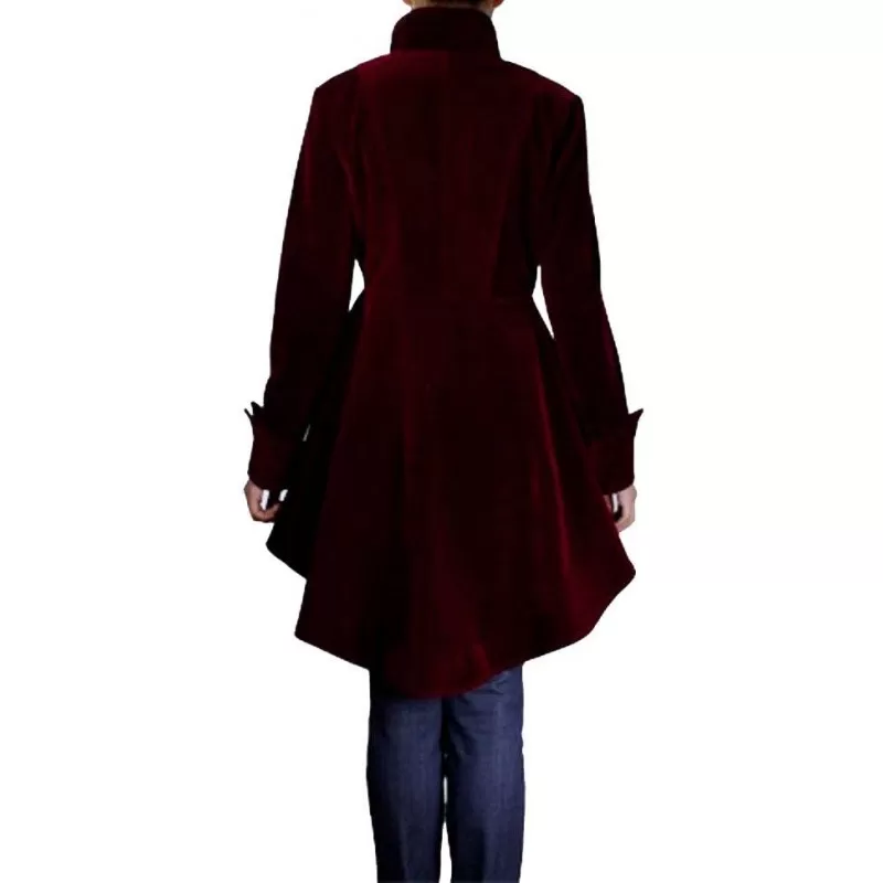 Women Burgundy Gothic Coat Victorian Style Gothic Ruffle Velvet Coat