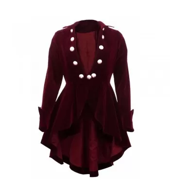 Women Burgundy Gothic Coat Victorian Style Gothic Ruffle Velvet Coat (2025)