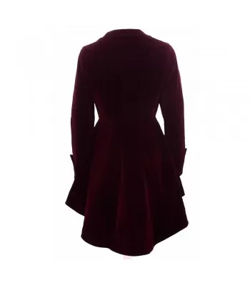 Women Burgundy Gothic Coat Victorian Style Gothic Ruffle Velvet Coat (2025)
