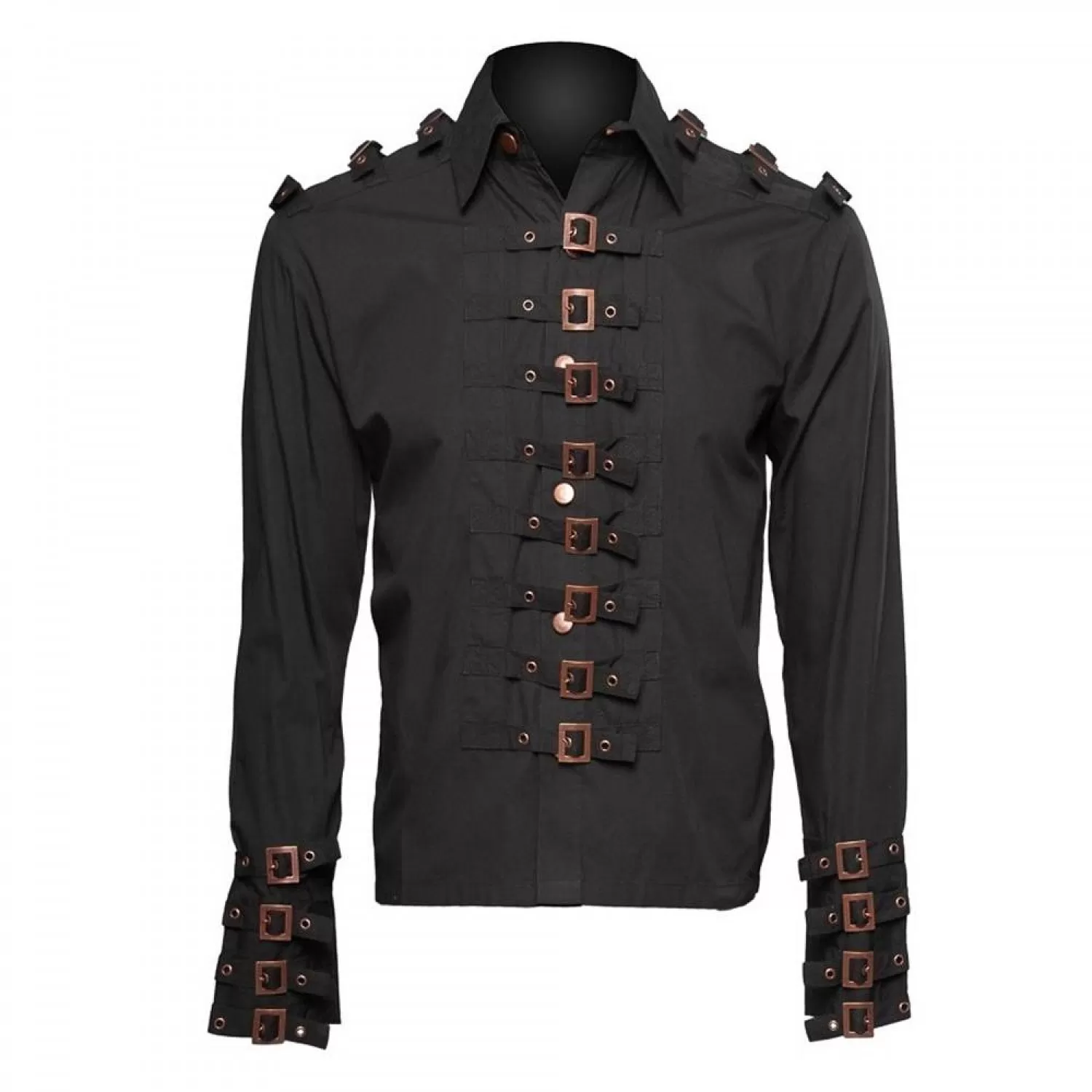 Men Steampunk Buckle Gothic Shirt Full Sleeve Fetish Shirt